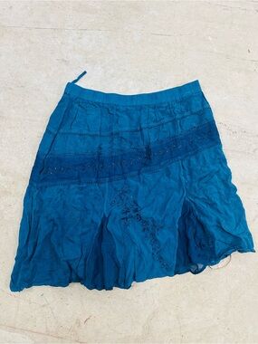 Teal Embroidered Circle Skirt with Elastic Waist